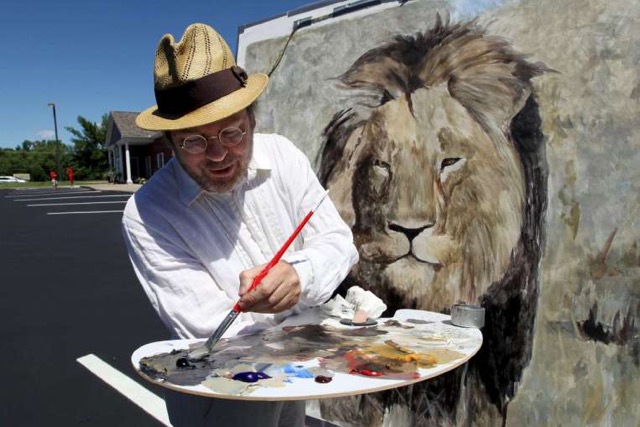 Mark Balma painting Cecil the Lion
